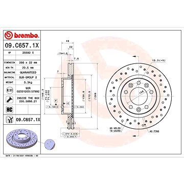 

BREMBO brzdový kotouč 09.C657.1X, sada 2 ks
