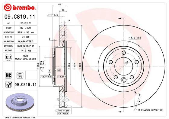 

BREMBO brzdový kotouč 09.C819.11, sada 2 ks