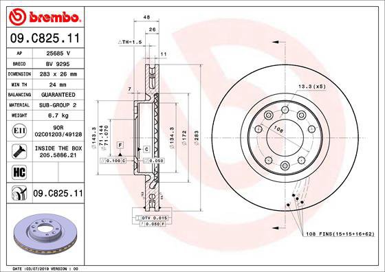 

BREMBO brzdový kotouč 09.C825.11, sada 2 ks