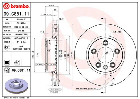 

BREMBO brzdový kotouč 09.C881.11, sada 2 ks