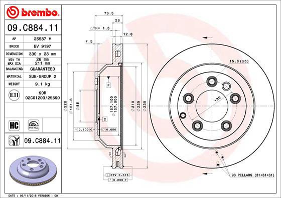 

BREMBO brzdový kotouč 09.C884.11, sada 2 ks