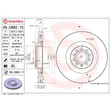 

BREMBO brzdový kotouč 09.C892.11, sada 2 ks