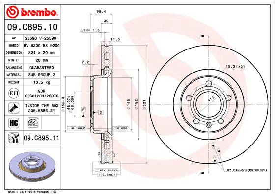 

BREMBO brzdový kotouč 09.C895.11, sada 2 ks