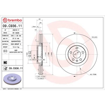 

BREMBO brzdový kotouč 09.C936.11, sada 2 ks