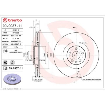 

BREMBO brzdový kotouč 09.C937.11, sada 2 ks