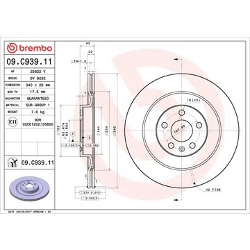 

BREMBO brzdový kotouč 09.C939.11, sada 2 ks