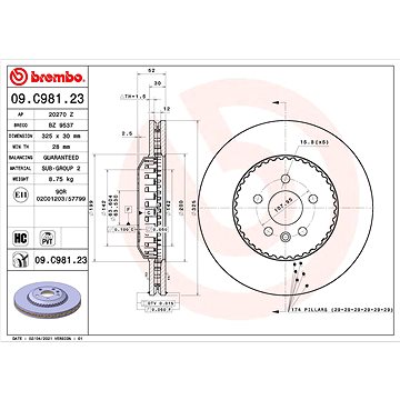 

BREMBO brzdový kotouč 09.C981.23, sada 2 ks