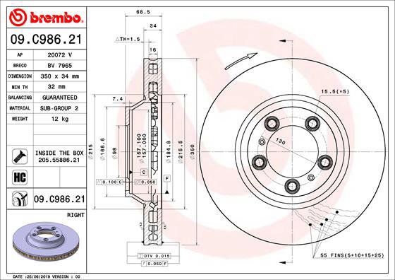 

BREMBO brzdový kotouč 09.C986.21, sada 2 ks