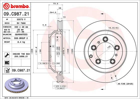 

BREMBO brzdový kotouč 09.C987.21, sada 2 ks