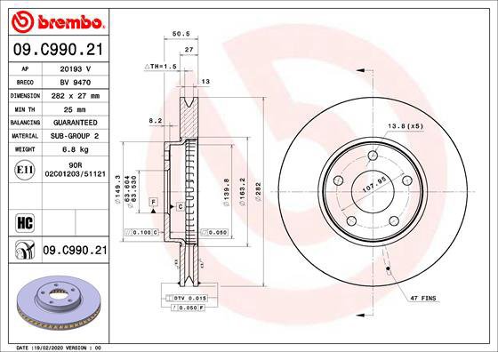 

BREMBO brzdový kotouč 09.C990.21, sada 2 ks