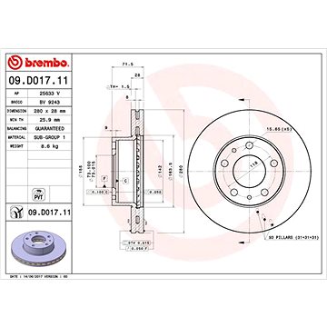 

BREMBO brzdový kotouč 09.D017.11, sada 2 ks