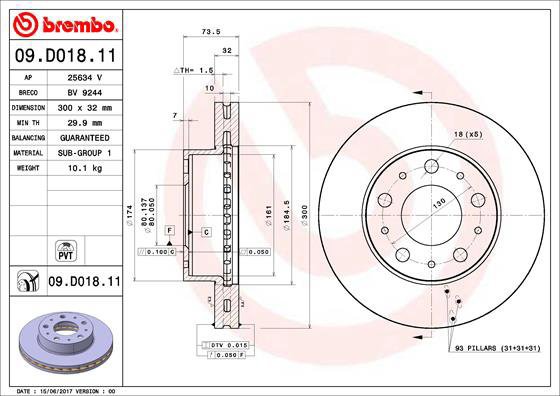 

BREMBO brzdový kotouč 09.D018.11, sada 2 ks