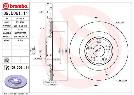 

BREMBO brzdový kotouč 09.D061.11, sada 2 ks