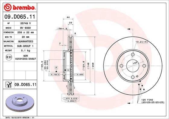 

BREMBO brzdový kotouč 09.D065.11, sada 2 ks