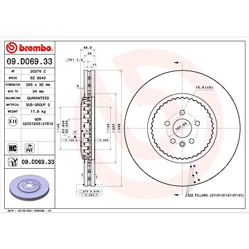 

BREMBO brzdový kotouč 09.D069.33, sada 2 ks