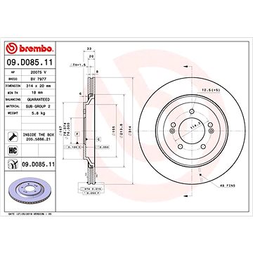 

BREMBO brzdový kotouč 09.D085.11, sada 2 ks