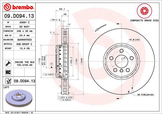 

BREMBO brzdový kotouč 09.D094.13, sada 2 ks