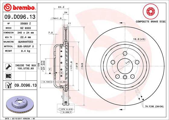 

BREMBO brzdový kotouč 09.D096.13, sada 2 ks