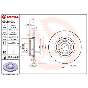 

BREMBO brzdový kotouč 09.D103.11, sada 2 ks