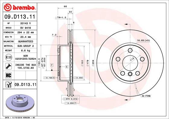 

BREMBO brzdový kotouč 09.D113.11, sada 2 ks