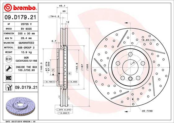 

BREMBO brzdový kotouč 09.D179.21, sada 2 ks