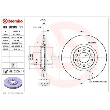 

BREMBO brzdový kotouč 09.D209.11, sada 2 ks