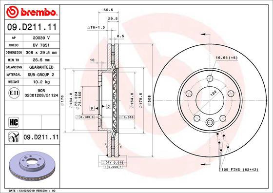 

BREMBO brzdový kotouč 09.D211.11, sada 2 ks