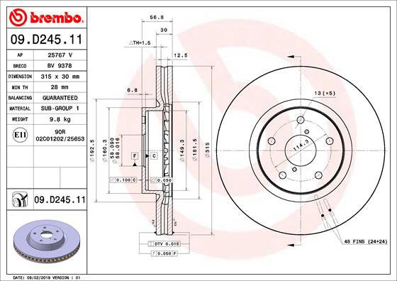 

BREMBO brzdový kotouč 09.D245.11, sada 2 ks