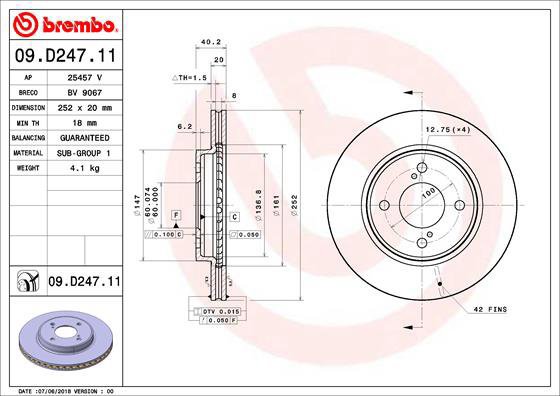 

BREMBO brzdový kotouč 09.D247.11, sada 2 ks