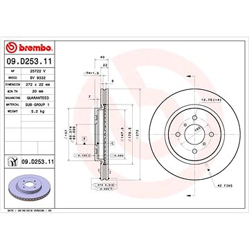 

BREMBO brzdový kotouč 09.D253.11, sada 2 ks
