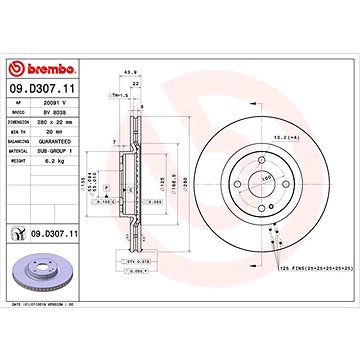

BREMBO brzdový kotouč 09.D307.11, sada 2 ks