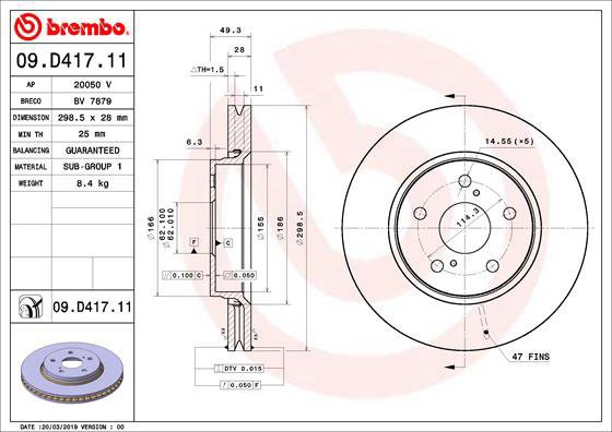 

BREMBO brzdový kotouč 09.D417.11, sada 2 ks