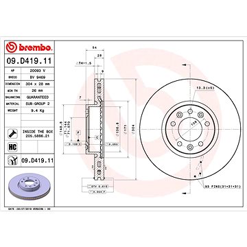 

BREMBO brzdový kotouč 09.D419.11, sada 2 ks