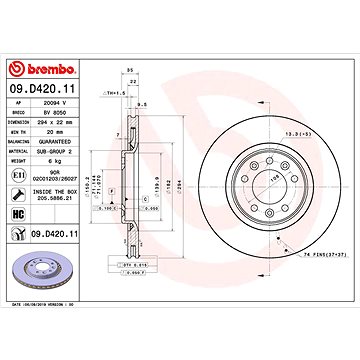 

BREMBO brzdový kotouč 09.D420.11, sada 2 ks