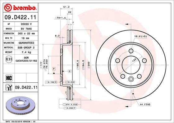 

BREMBO brzdový kotouč 09.D422.11, sada 2 ks