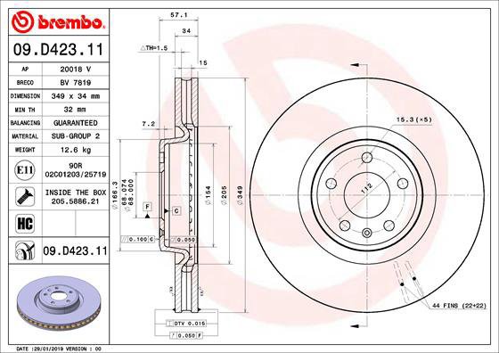

BREMBO brzdový kotouč 09.D423.11, sada 2 ks