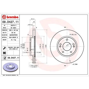 

BREMBO brzdový kotouč 09.D427.11, sada 2 ks