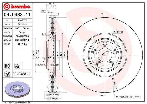 

BREMBO brzdový kotouč 09.D433.11, sada 2 ks