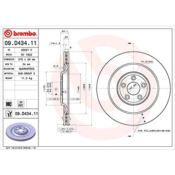 

BREMBO brzdový kotouč 09.D434.11, sada 2 ks