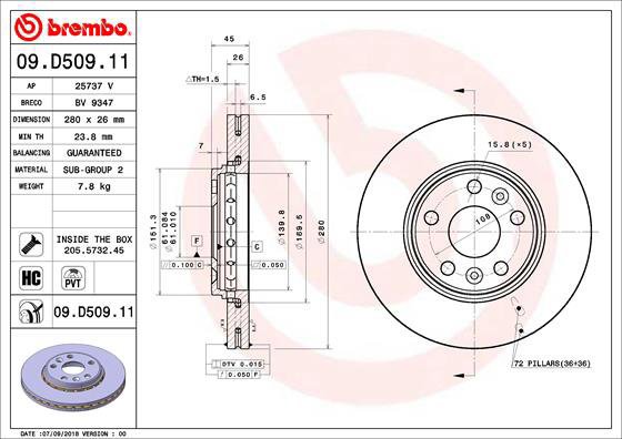

BREMBO brzdový kotouč 09.D509.11, sada 2 ks