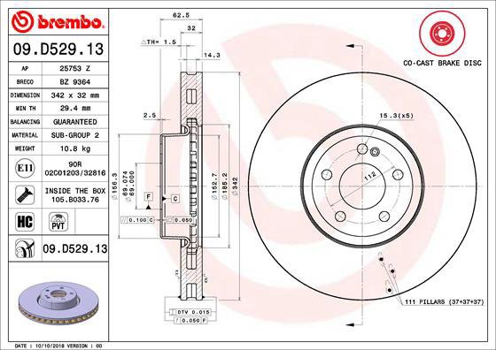 

BREMBO brzdový kotouč 09.D529.13, sada 2 ks
