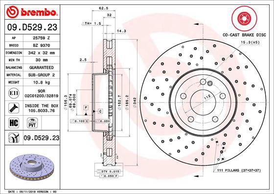 

BREMBO brzdový kotouč 09.D529.23, sada 2 ks