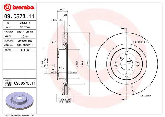 

BREMBO brzdový kotouč 09.D573.11, sada 2 ks