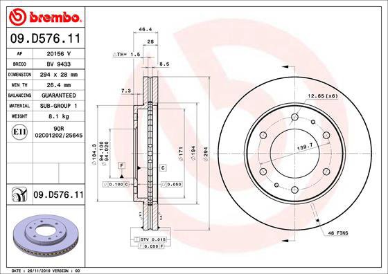 

BREMBO brzdový kotouč 09.D576.11, sada 2 ks