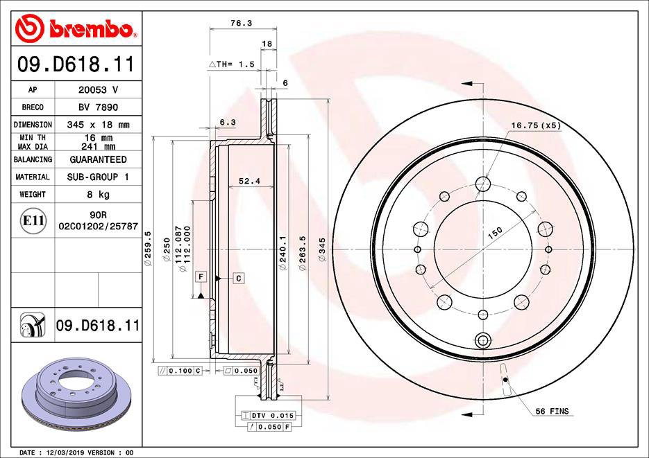 

BREMBO brzdový kotouč 09.D618.11, sada 2 ks