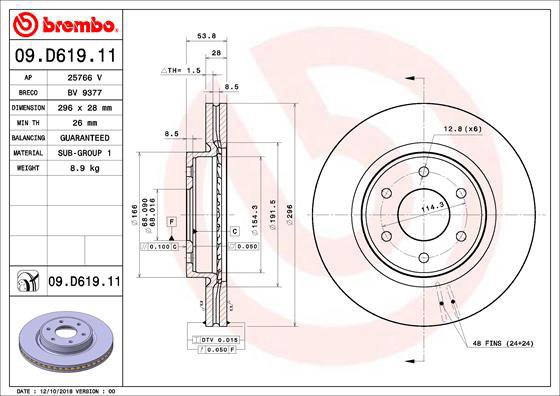 

BREMBO brzdový kotouč 09.D619.11, sada 2 ks