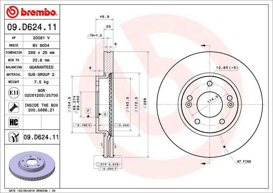 

BREMBO brzdový kotouč 09.D624.11, sada 2 ks