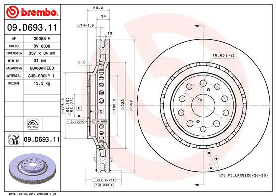 

BREMBO brzdový kotouč 09.D693.11, sada 2 ks