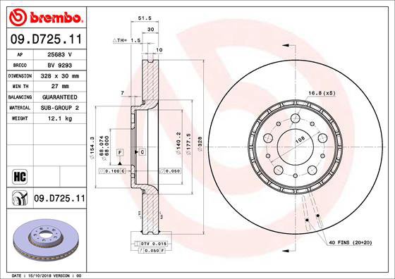 

BREMBO brzdový kotouč 09.D725.11, sada 2 ks