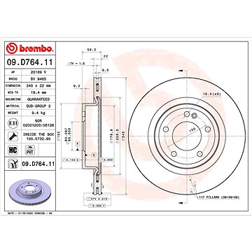

BREMBO brzdový kotouč 09.D764.11, sada 2 ks